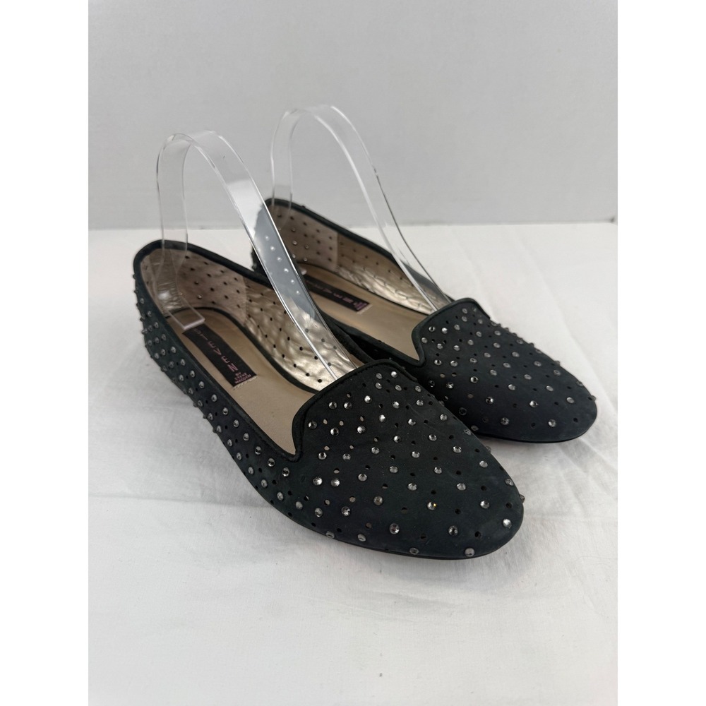 Steven‎ by Steve Madden Black Rhinestone Studded Suede Loafers Flats Womens 8.5